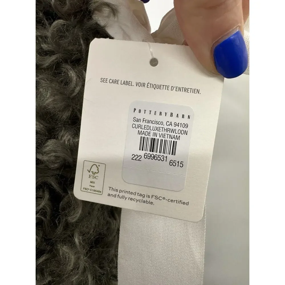 Pottery Barn Curled Luxe Moss Green Faux Fur Throw Blanket 50x60in NWT